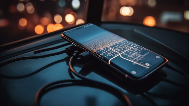 Carte de navigation sur téléphone en mode sombre