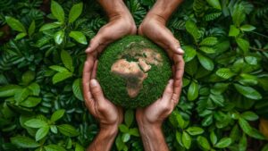 Deux pour de main réunie dans les plantes pour porté une planète plus verte